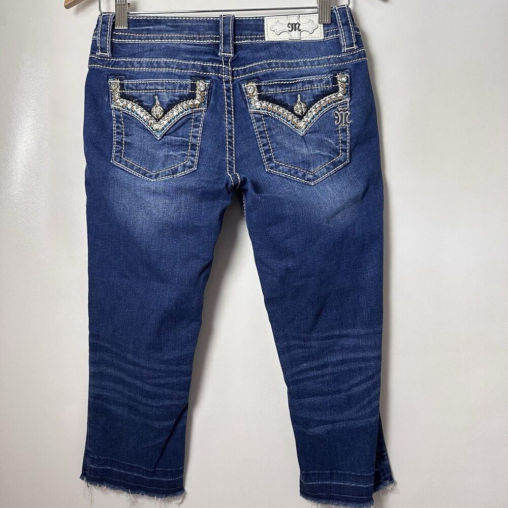 Miss Me Jeans Rise To The Occasion Mid-rise Easy Crop Stretch Capri Bling 26